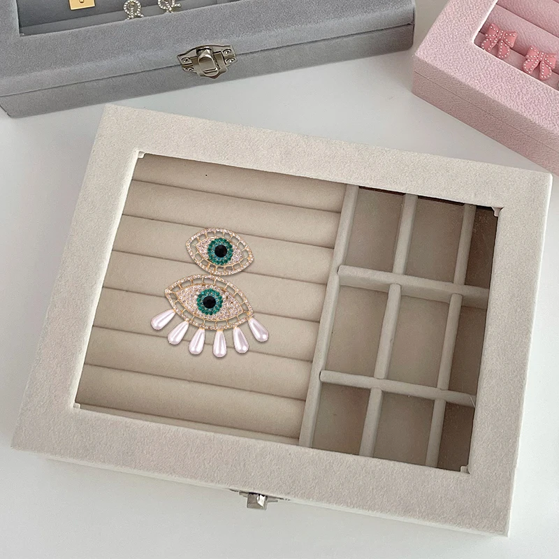 Velvet Jewelry Organizer DIY Handicraft Accessoriess Glass Ring Earring Jewelry Display Organizer Box Tray Holder Storage Case
