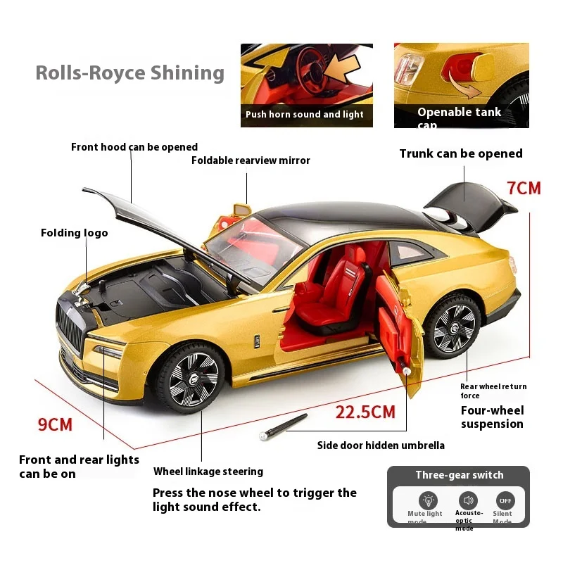 Модель автомобиля из сплава Rolls-Royce Sharping от 1 до 24 со светом и звуком