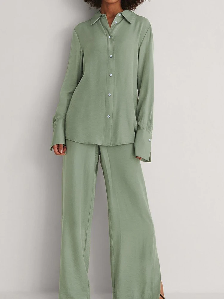 

Linad Loose Women's Home Clothes Long Sleeve 2 Piece Sets Sleepwear Female Casual Trouser Suits 2023 Spring Solid Nightwear