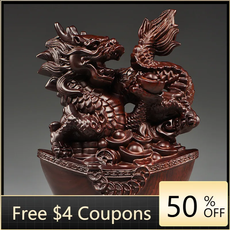 

Blackwood Carved Dragon Ornaments Solid Wood Zodiac Dragon Animal Living Room Office Home Decoration Rosewood Crafts Gifts