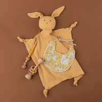 1 set baby teether toys pacifier clips chain beech wooden rattles bunny ear sleeping dolls soothe appease towel