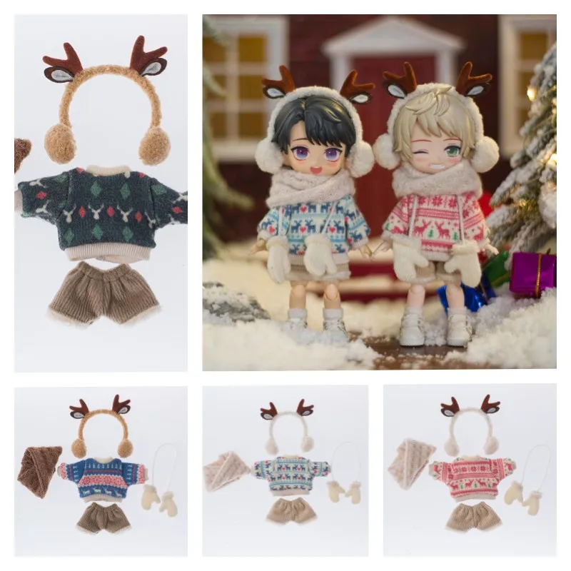 

Ob11 Doll Clothing Cute Elk Knitted Sweater Plush Printing Suit Obitsu11 1/12 Points Bjd Clothing Gsc Molly P9 Toy Accessories