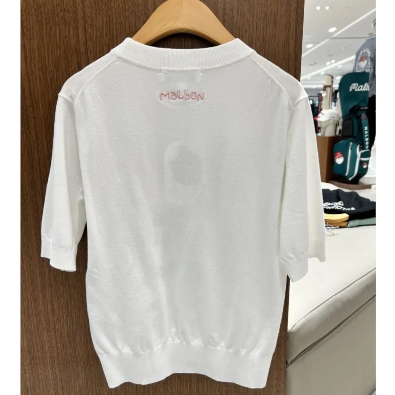 2023 Womens Golf Short Sleeve Sweater Crew Neck Pullover Tops Knit Sweater