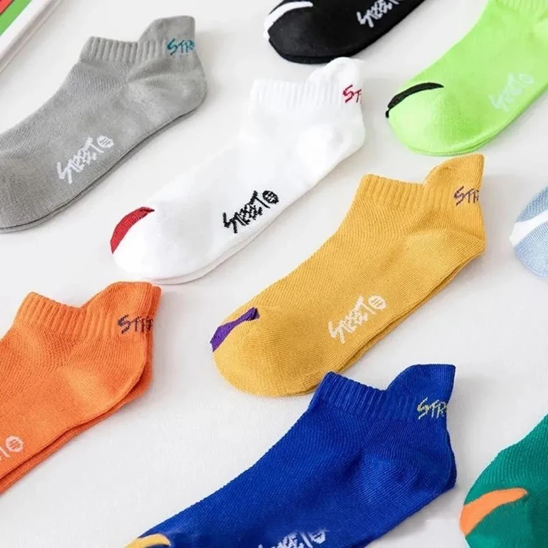 

5 Pairs/Lot Bright Color Ankle No Show Casual Socks Cotton Men Breathable Street Fashion Fun Happy Anti-friction Short Sock