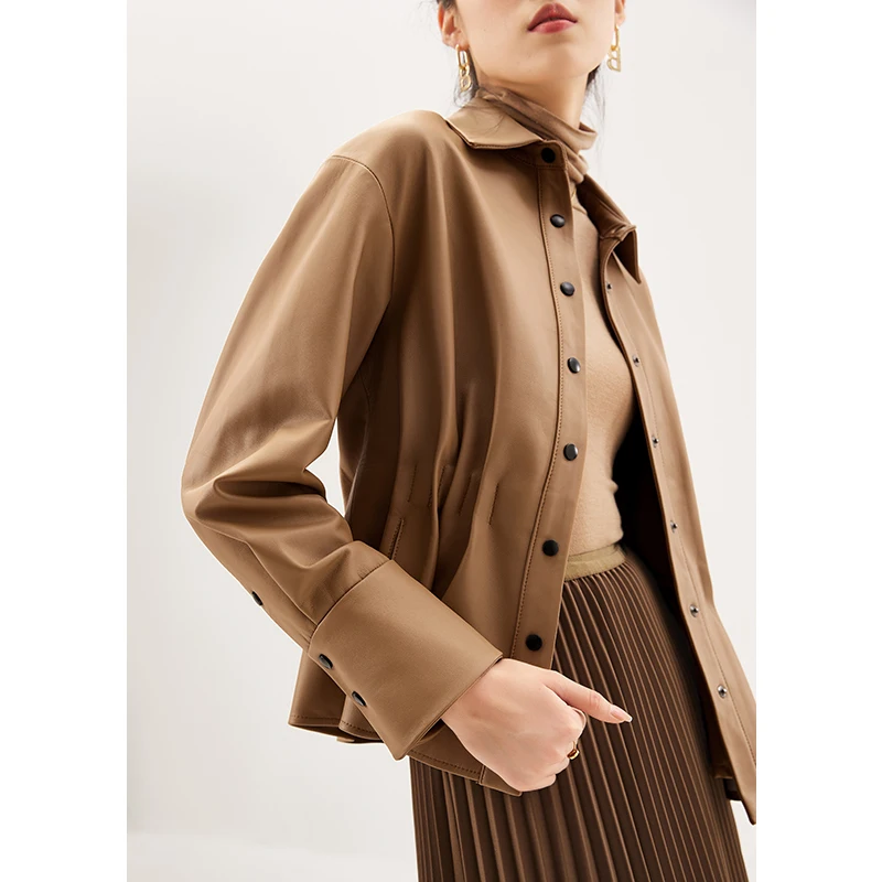 2022 Autumn New Sheepskin Genuine Leather Jacket Women Spring/Autumn Covered Button Blazer Mujer  Leather & Suede
