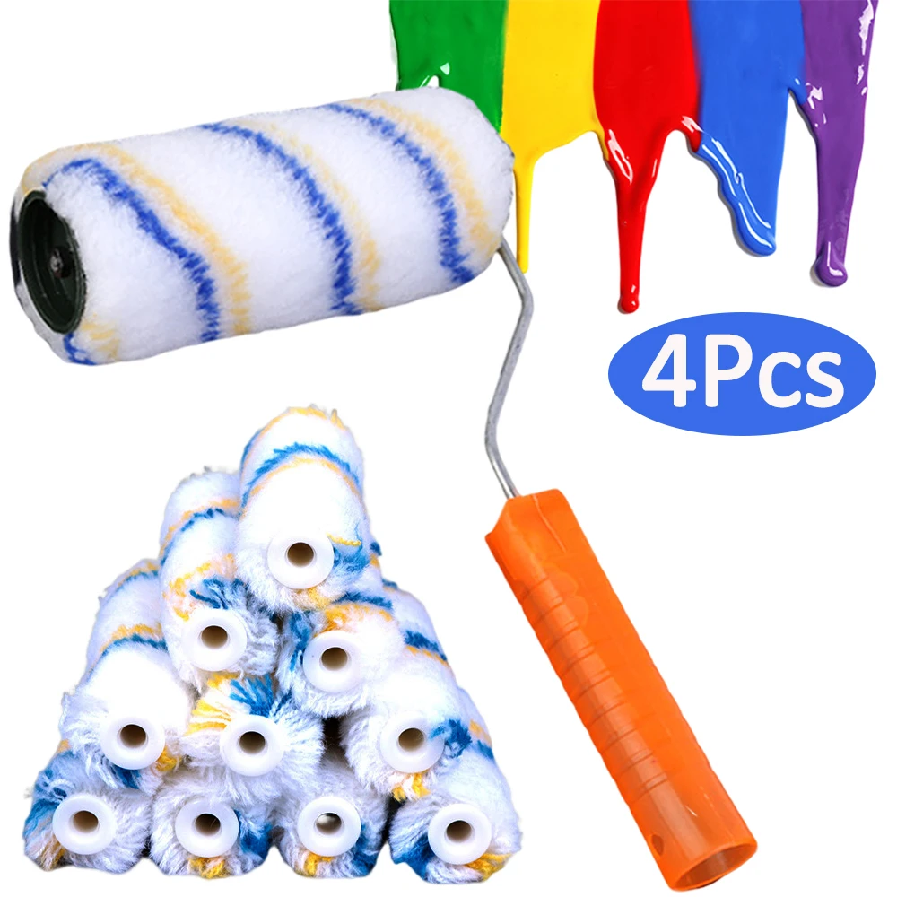 

4PCS 100mm Paint Roller Brush Reusable Durable Handle Paint Roller Cover for Home Repair Wall Decorative Painting Brushes Tool