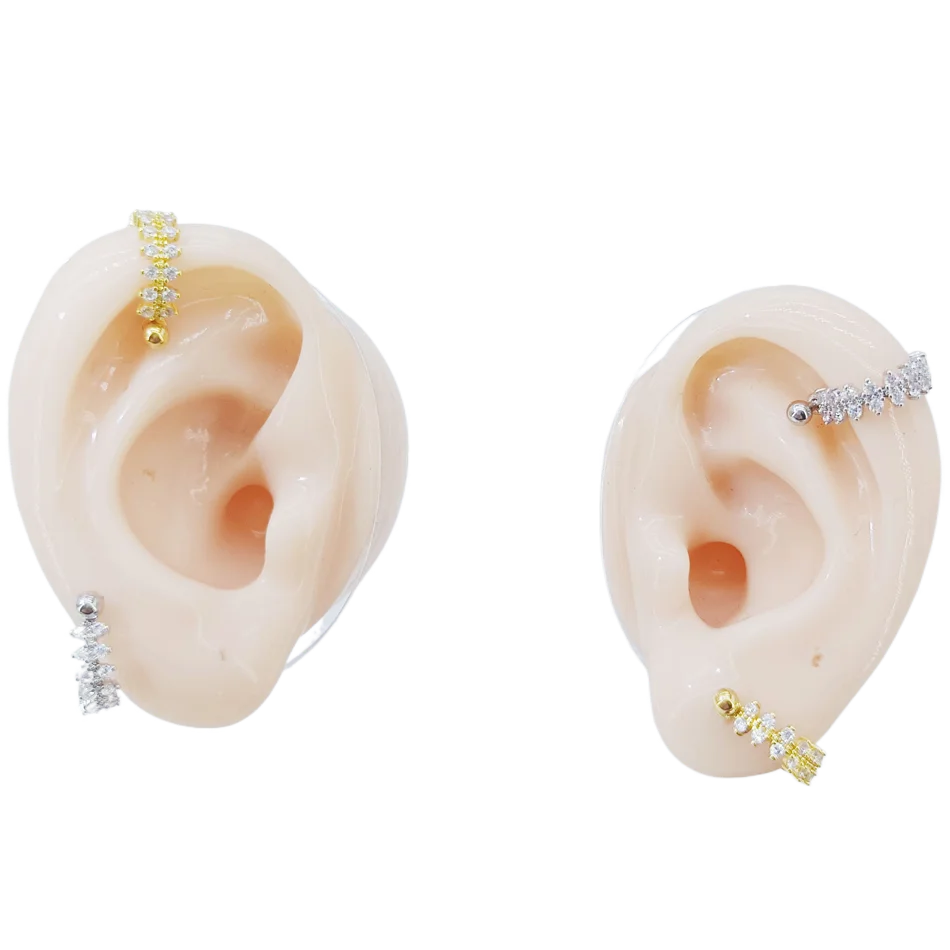 Фото 2 шт. титановых колец-гантелей для ушной раковины 16G с фианитами, имитация пирсинга, для хеликса, дейтса, рука, лобуса уха №5