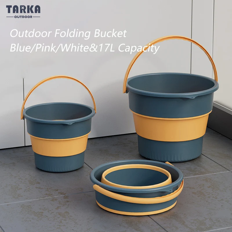 TARKA Silicone Outdoor Folding Buckets 17L Camping Fishing Water Storage Car Wash Bathroom Kitchen Portable Foldable Buckets