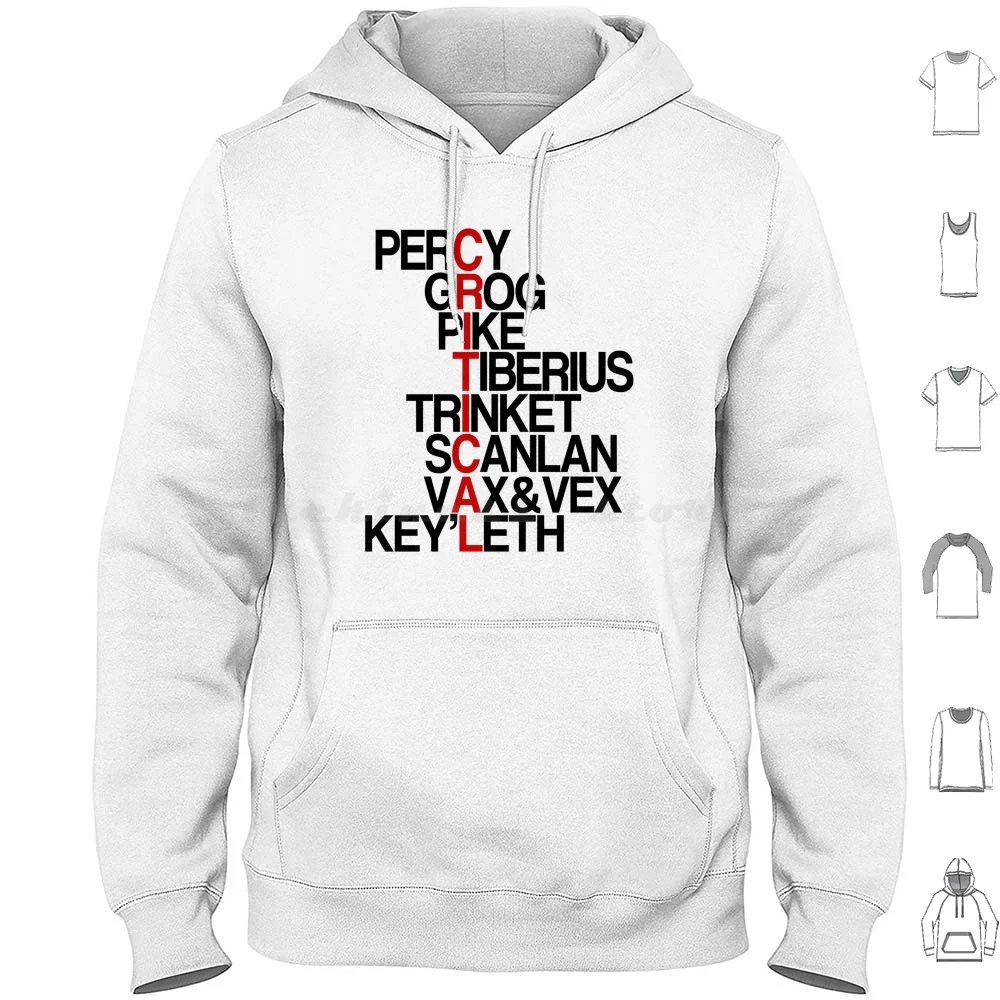 Черные худи с длинным рукавом Vox Geek Sundry Grog Percy Vax Vex Keyleth Kiki Trinket Tiberius Pike