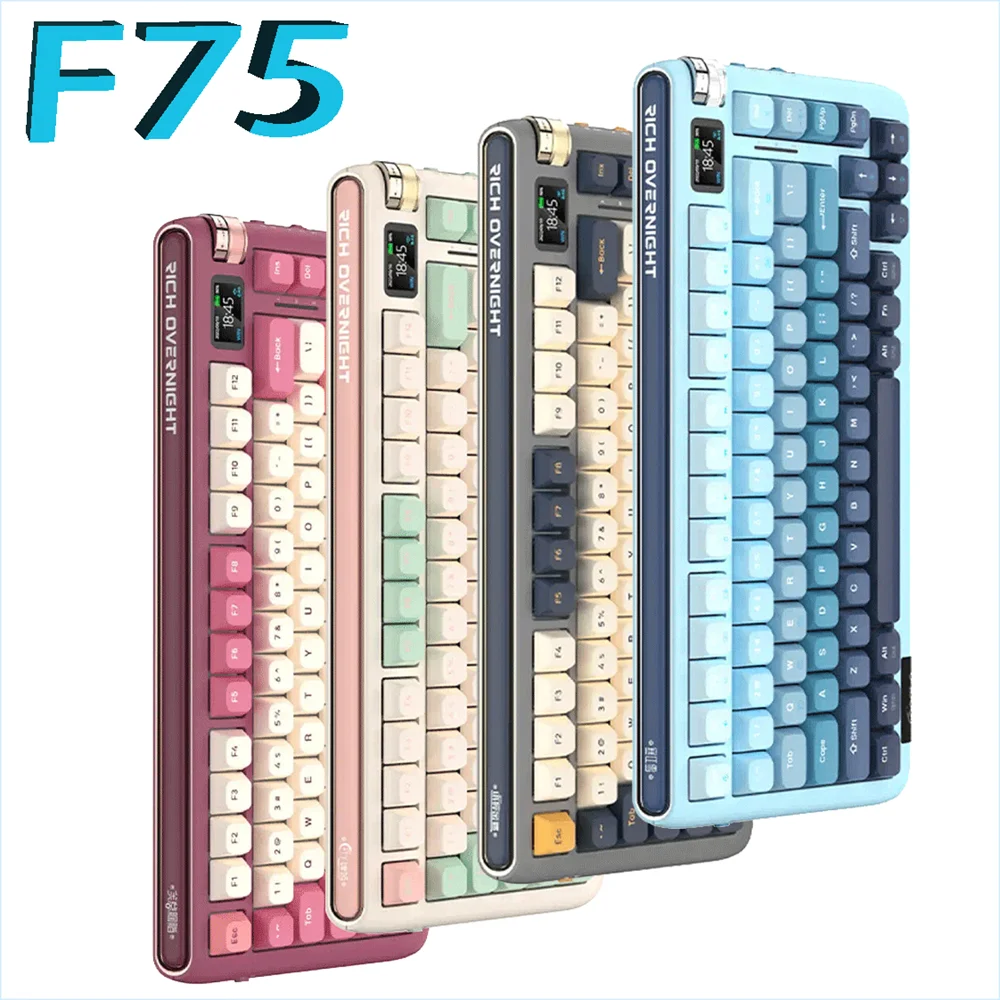 Беспроводная механическая клавиатура FOPATO F75, Bluetooth 2,4G, RGB-экран, Type-C, Горячая вилка, прокладка, включаемый переключатель 75%, 3 режима, система MAC/Win