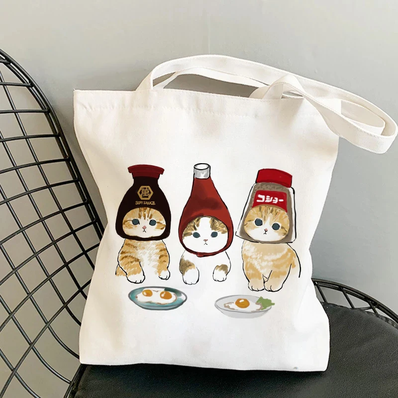 

Summer Vintage new cartoon Cats print chic Korean sweet Ulzzang Harajuku large capacity canvas ins women's shoulder bag