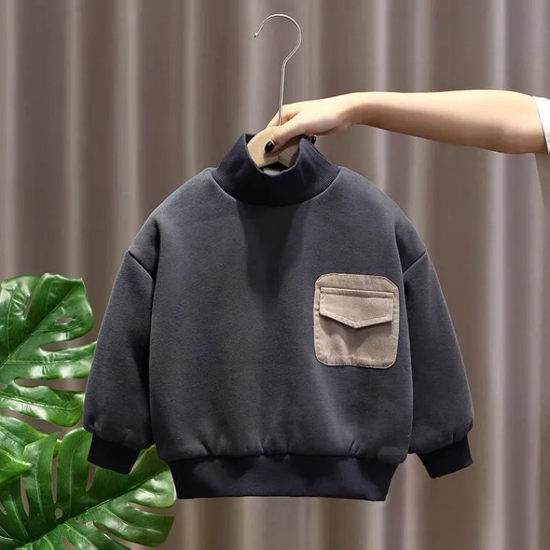 

На возраст от 1 до 10 лет, детская теплая Повседневная Толстовка из флиса, новинка 2023, школьный Топ для мальчиков на осень и зиму, серая, коричневая толстовка, детская одежда