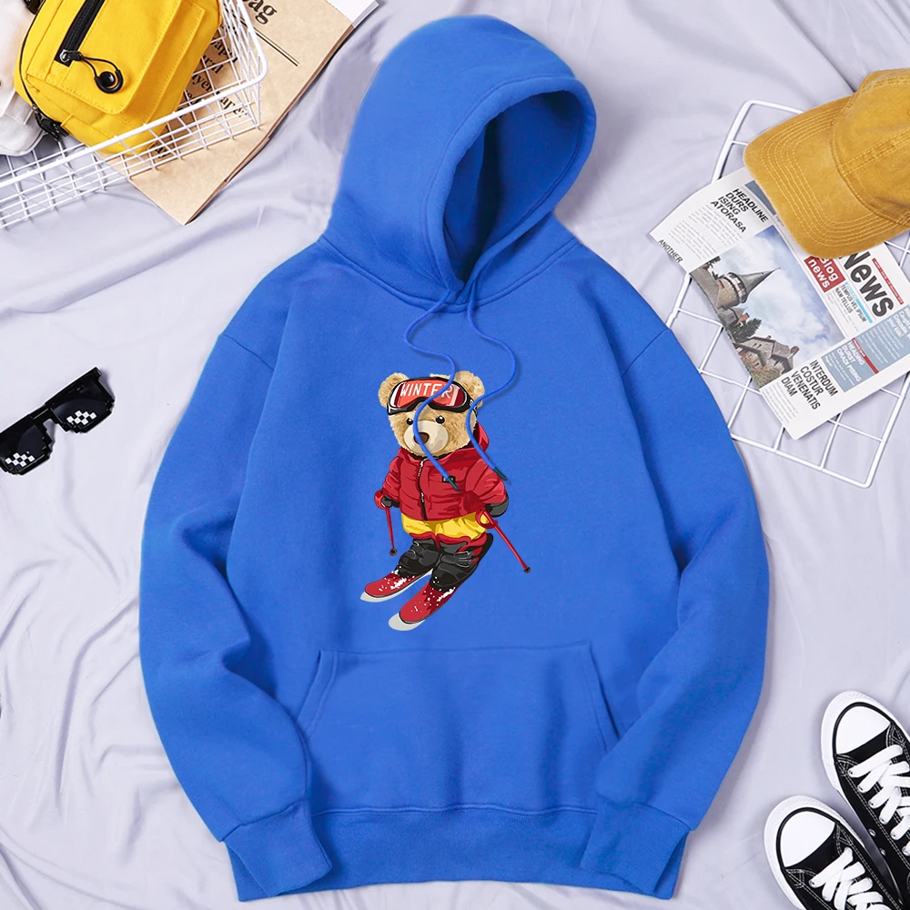 

Skiing Beginner Teddy Bear Man Hooded Fleece All-Match Tracksuit Vintage Fashion Hoodie Large Size Harajuku Hoodies For Men