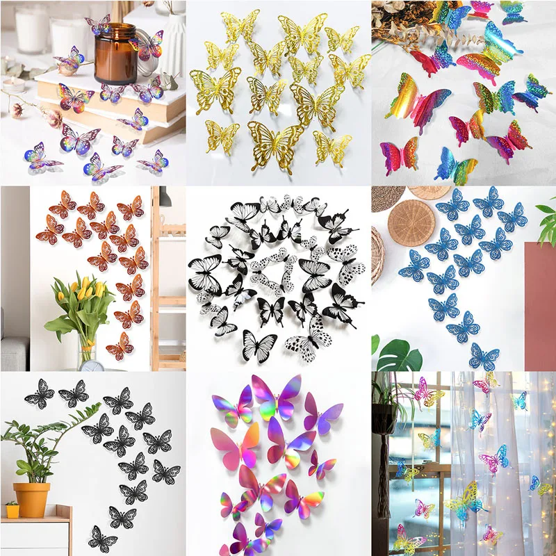 

12PCS 24Pcs House Decoration Stereo Butterflies Refrigerator Stickers Removable 3D Home Decor Wall Stickers
