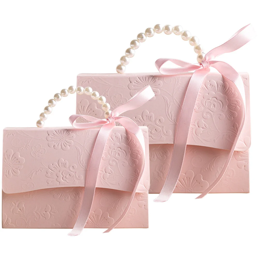 

2 Pcs Wedding Accessories Delicate Gift Wrapping Case Boxes Gifts Flower Pearl Chain Present Small Bags
