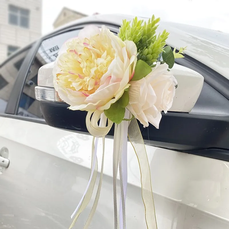 

Artificial Silk Rose Flowers Wedding Car Decoration Flower Door Handles Rearview Mirror Decorate Artificial Flower Accessories