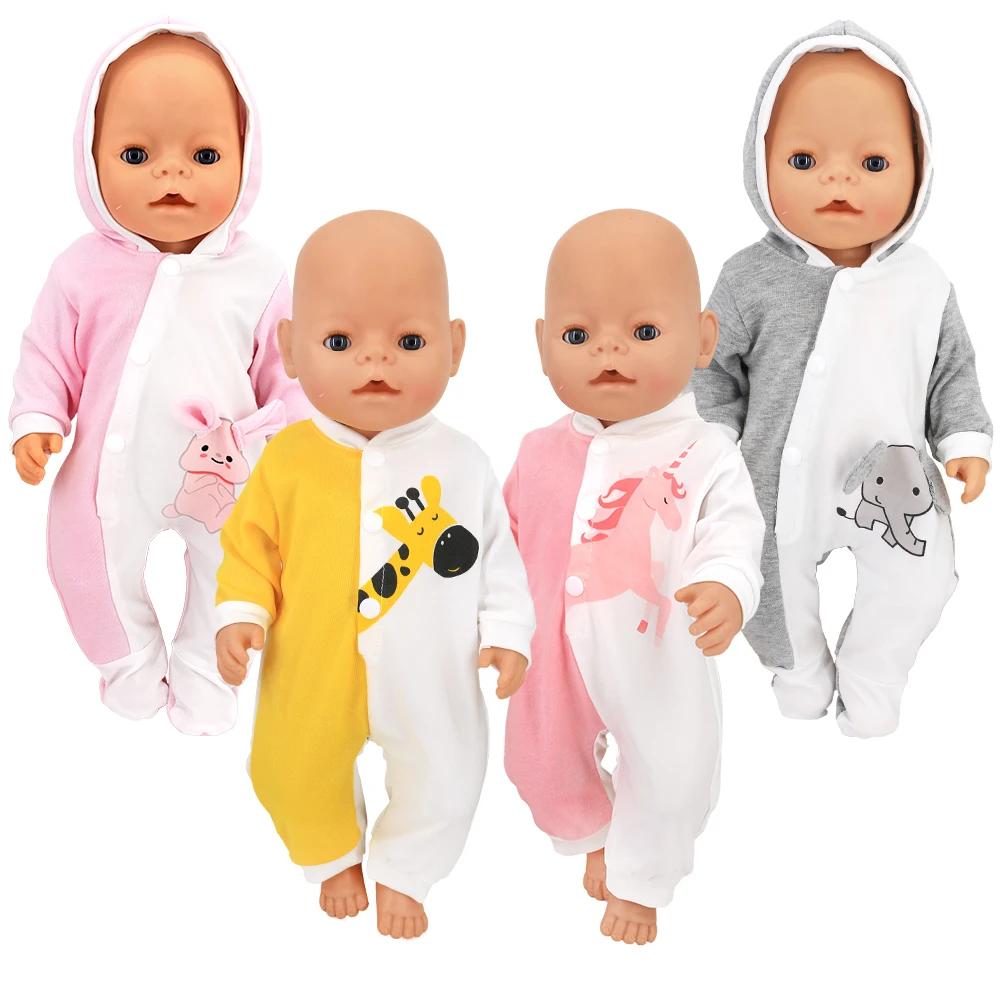 

Комбинезон с капюшоном и мультяшными животными для новорожденных, Одежда для кукол 43 см, аксессуары для кукол 17-18 дюймов, Пижамный комбинезон с шапочкой