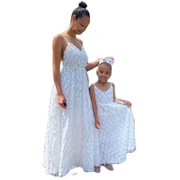 vintage mommy and me white maxi dresses for birthday wedding party mother daughter solid ankle long dress family matching outfit