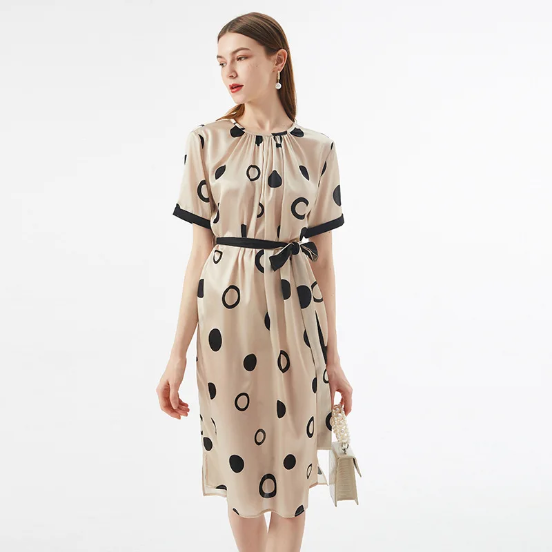 

Женское шелковое платье в горошек с цветочным принтом, весна-лето 23, роскошная одежда для женщин, сексуальное пляжное платье для офиса, для повседневной носки