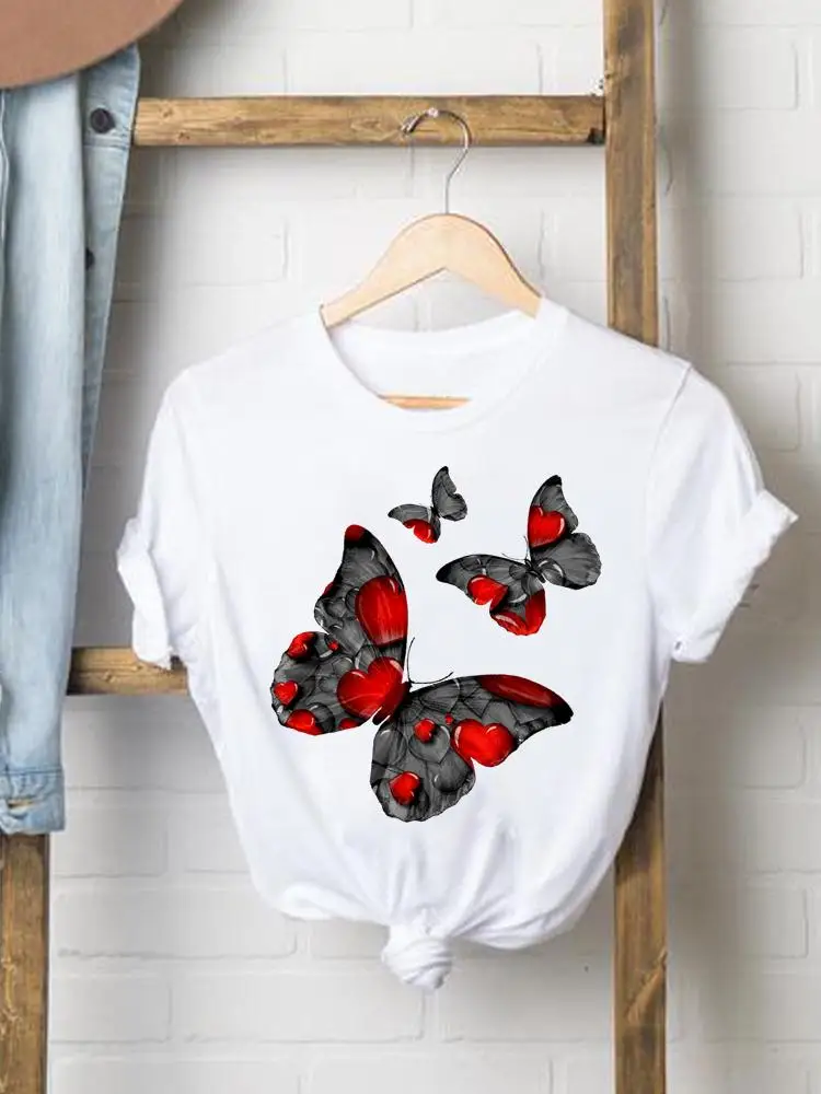 

Футболка женская повседневная с коротким рукавом, модная тенниска с принтом Love Butterfly 90-х, Классическая майка с графическим принтом