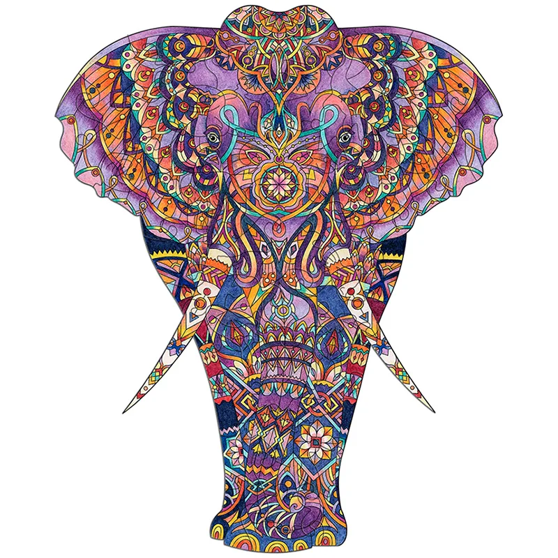 

Elephant Puzzle Wooden Jigsaw Alien Animal Unique Piece Rainbow Pop Design 12 Pattern Puzzles for Baby Gift Casual Games