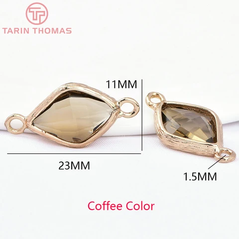 Шармы TARIN THOMAS из латуни и стекла, 10 шт., 23x11 мм, золото цвета шампанского