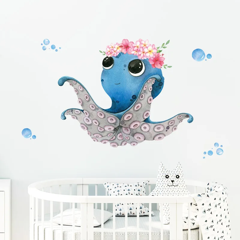 

Cute Cartoon Octopus Marine Animal Wall Stickers Children 'S Room Wall Sticker Decoration PVC Cartoon Style Living Room