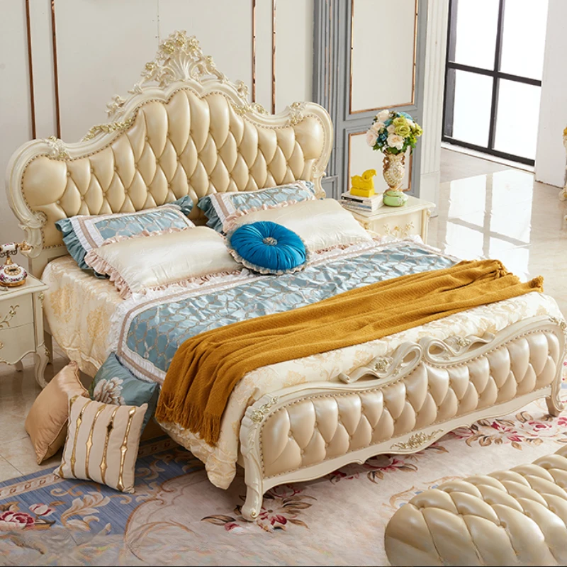 Кожаная двуспальная кровать принцессы King современный роскошный дизайн каркасы