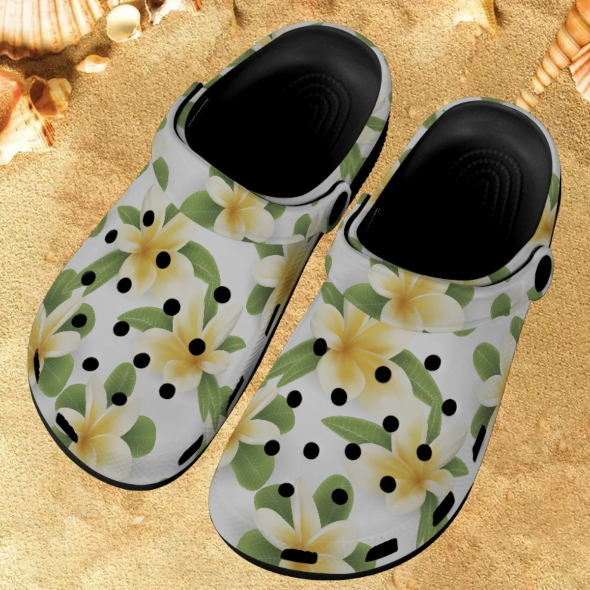 

Plumeria Girls Slippers Fashion Floral Style Summer Breathable Women Outdoor Beach Sandals for Ladies Clogs Slip on Hole Shoes