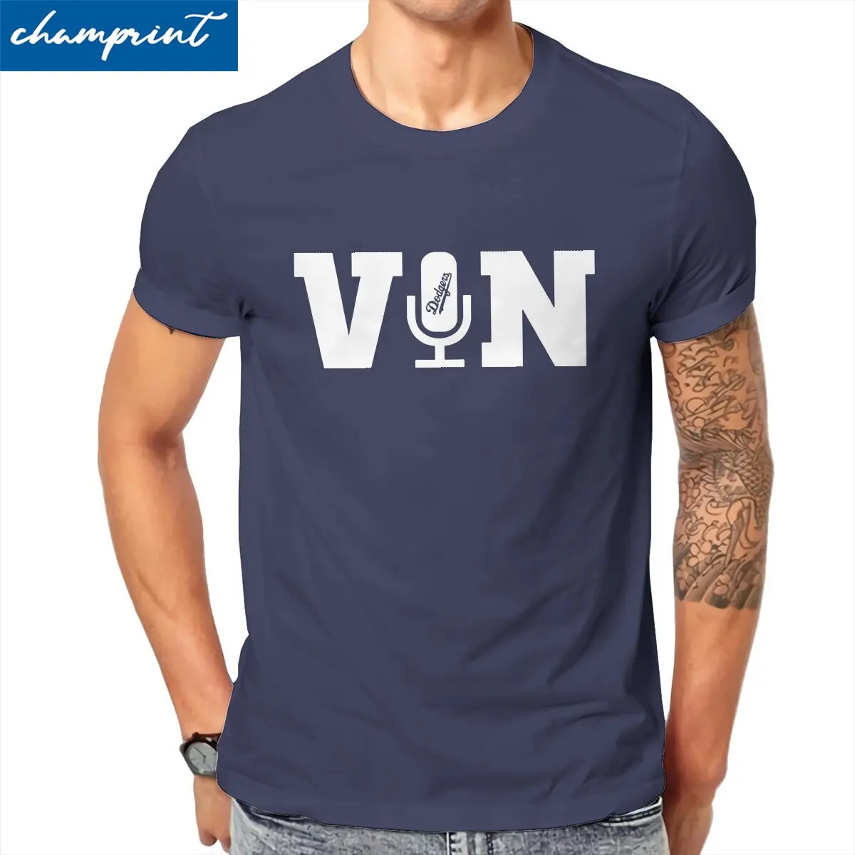 

Novelty Vin Scully Microphone T-Shirt Men Round Neck Pure Cotton T Shirt Short Sleeve Tees 6XL Tops