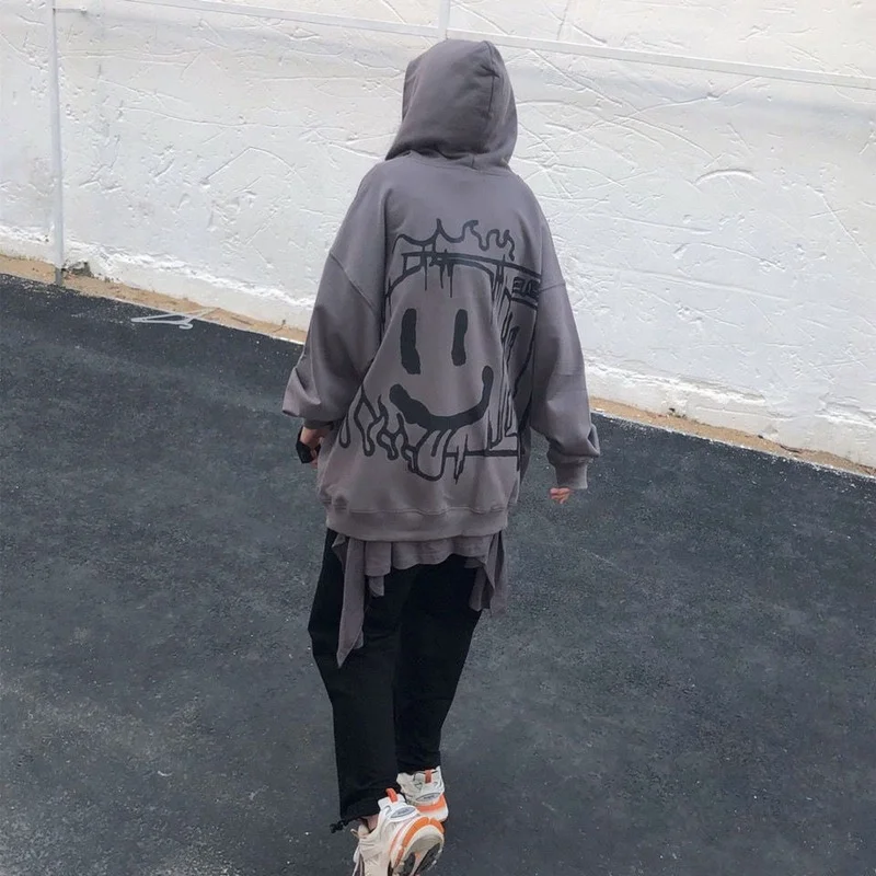 Deeptown Gothic Hoodie Women Korean Anime Print Long Sleeve Zip Up Tracksuit Cotton Streetwear Oversized Hip Hop Coat Grunge