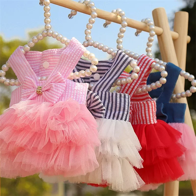 

NEW New Crystal Bowknot Lovely Dog Skirt Pet Clothes Summer Cool Breathable Cat Dog Dress Clothing For Small Medium Dogs
