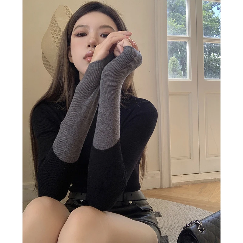 

Женский свитер с длинным рукавом, теплый мягкий кашемировый пуловер составного кроя с высоким воротником в корейском ретро-стиле, зима 2022