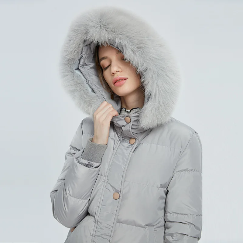Down Coats Medium Length Over The Knee Women Winter Jacket  White Eiderdown Hooded Slimming And Thick Jacket