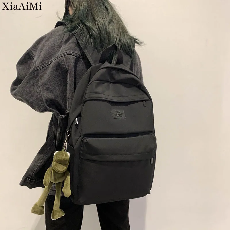 Girls' Backpacks Simple Large Capacity Women's Backpacks Waterproof Nylon Teenage School Bags Travel Black Leisure Bags