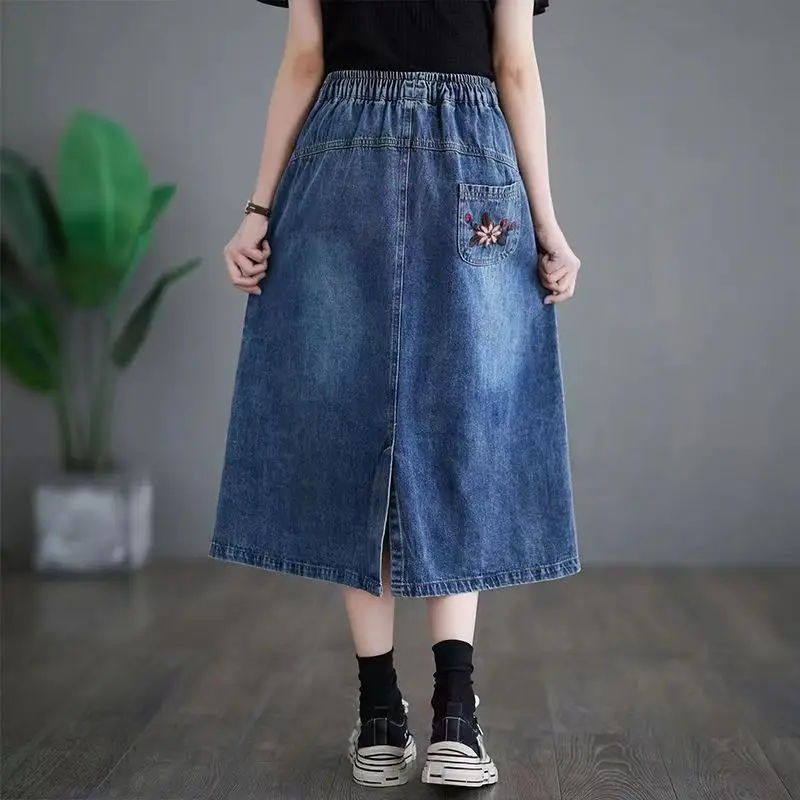 Винтажная Цветочная Женская юбка с завышенной талией Повседневная ковбойская на