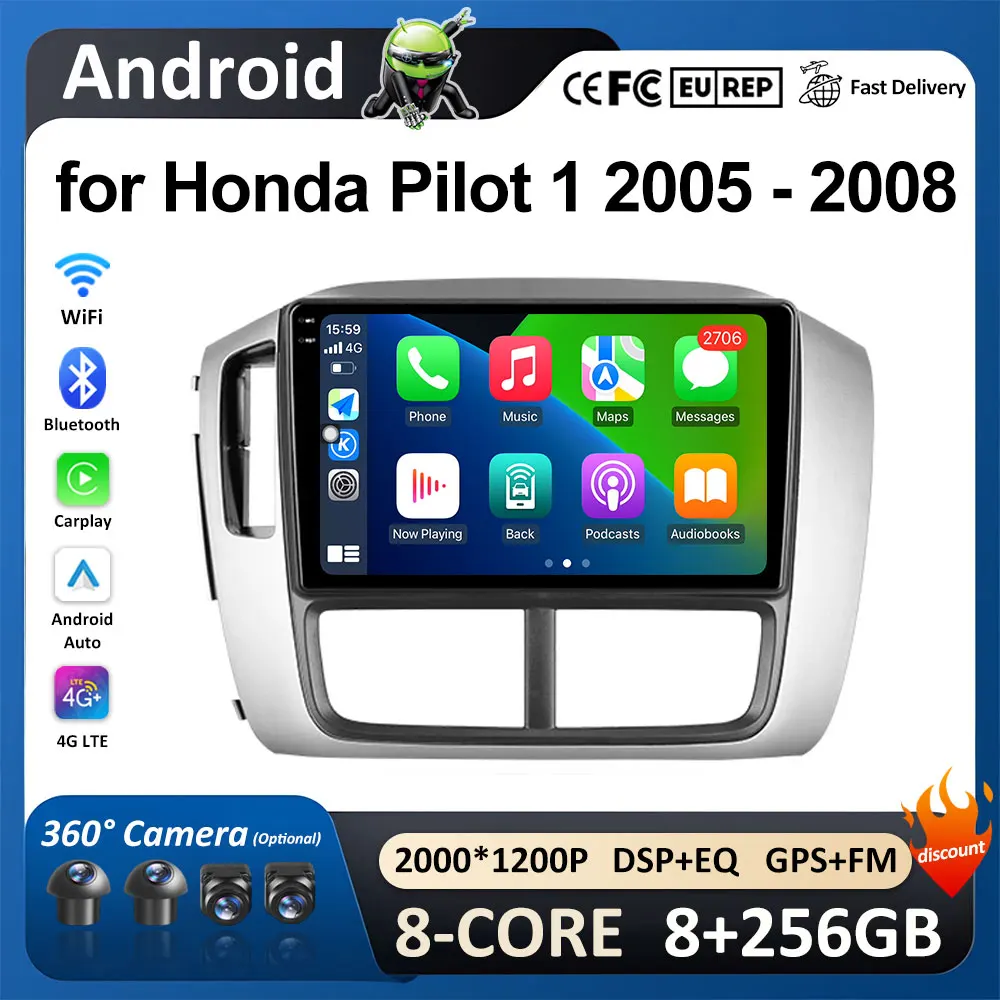 Carplay интеллектуальная система для Honda Pilot 1 2005 2006 2007 2008 Coooling Fan Autoradio GPS Navi WIFI 2.5D Screen 4G