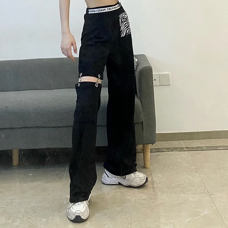 

Casual High Street Cool Black Wide Leg Pants Women Fashion Summer and Autumn New High Waist Loose Wild 2021 Womens Pants