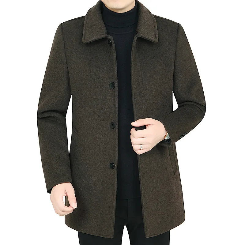 Мужской шерстяной пуховик на пуговицах пальто большого размера со съемным