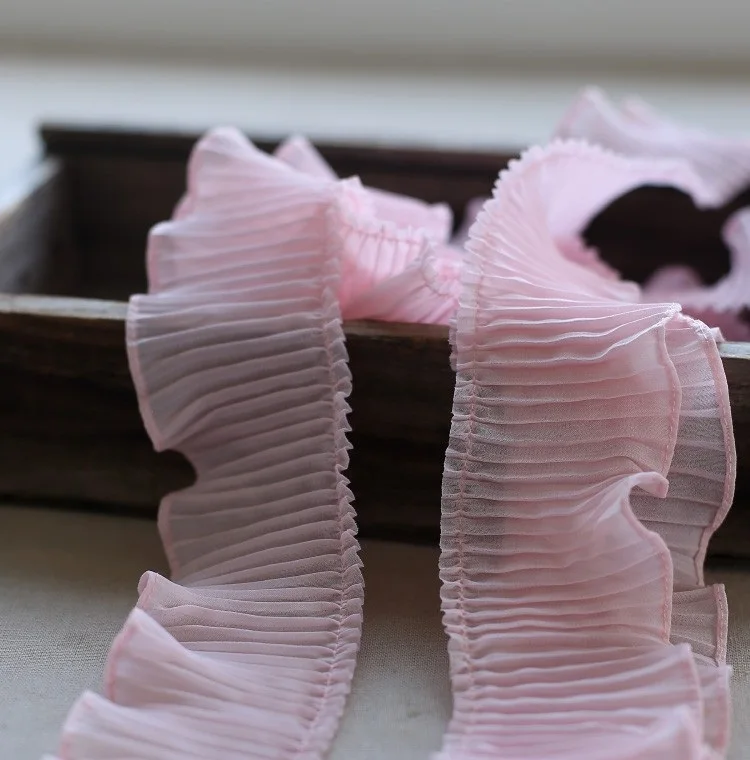 5 см ширина 4 метра/лот белый/розовый шифон с кружевной отделкой плиссированная