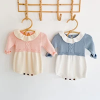 2022 baby infant romper wholesale baby girls long sleeved knitted haha clothes doll collar jumpsuit triangle fart jumpsuit