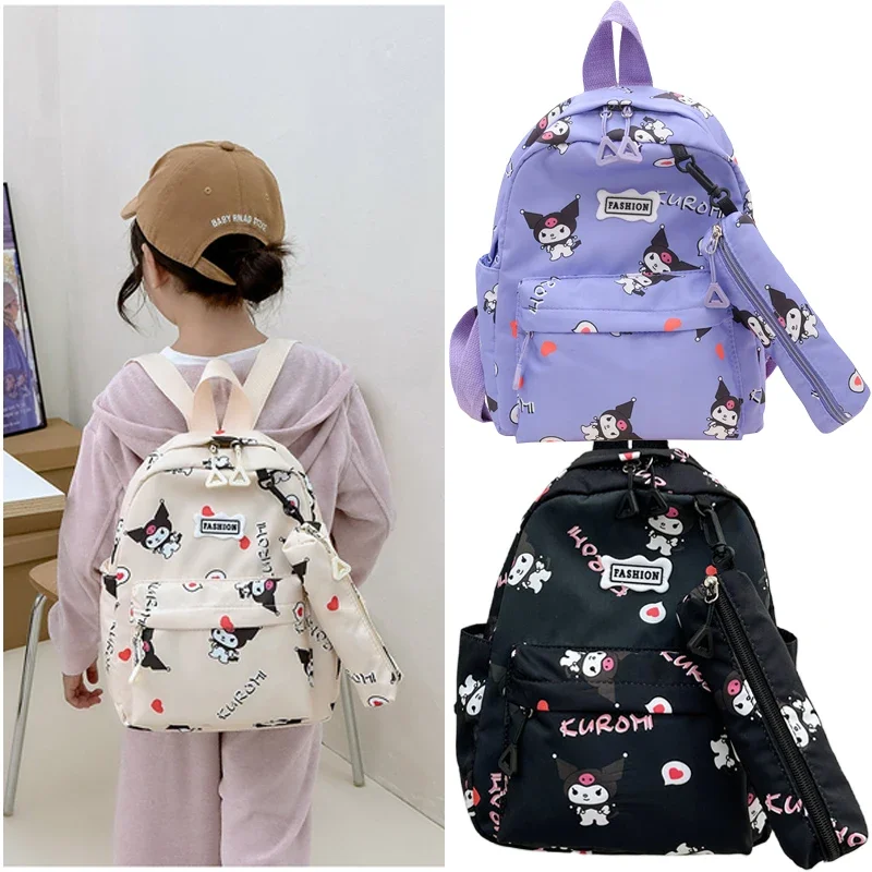 

Sanrios Anime Figures Kuromi Cartoon Cute Children Student Kindergarten Small Schoolbag Kids Girls Storage Bag Backpack Gift