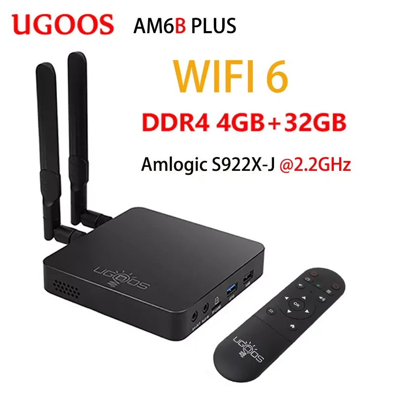 

UGOOS AM6B PLUS Amlogic S922X-J 2.2GHz Smart TV Box 4GB DDR4 32GB ROM Android 9.0 Wifi 6 1000M Bluetooth 4K HD Set Top Box Dolby