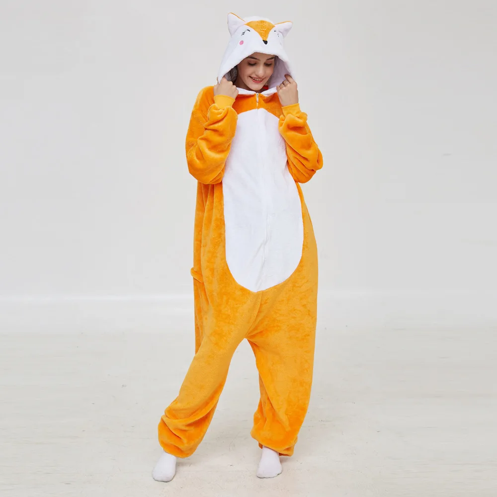 Women Adult Fleece Fox Onesie Pajamas Kigurumi Cartoon Men Animal Onesies Christmas Halloween Cosplay Onepiece Costume Jumpsuits