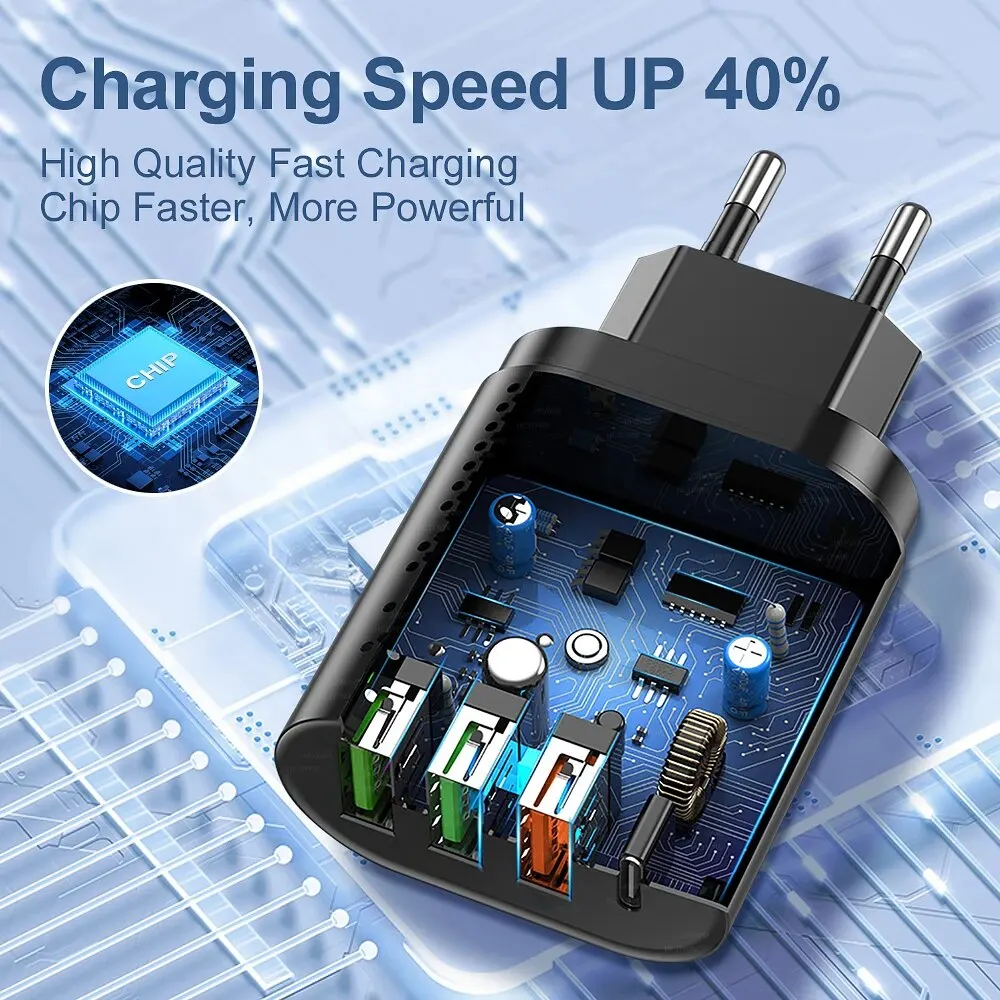 Быстрое зарядное устройство GUSEYEE USB Type C 20 Вт QC3.0 PD3.0 для ноутбука iPhone 15 с адаптером