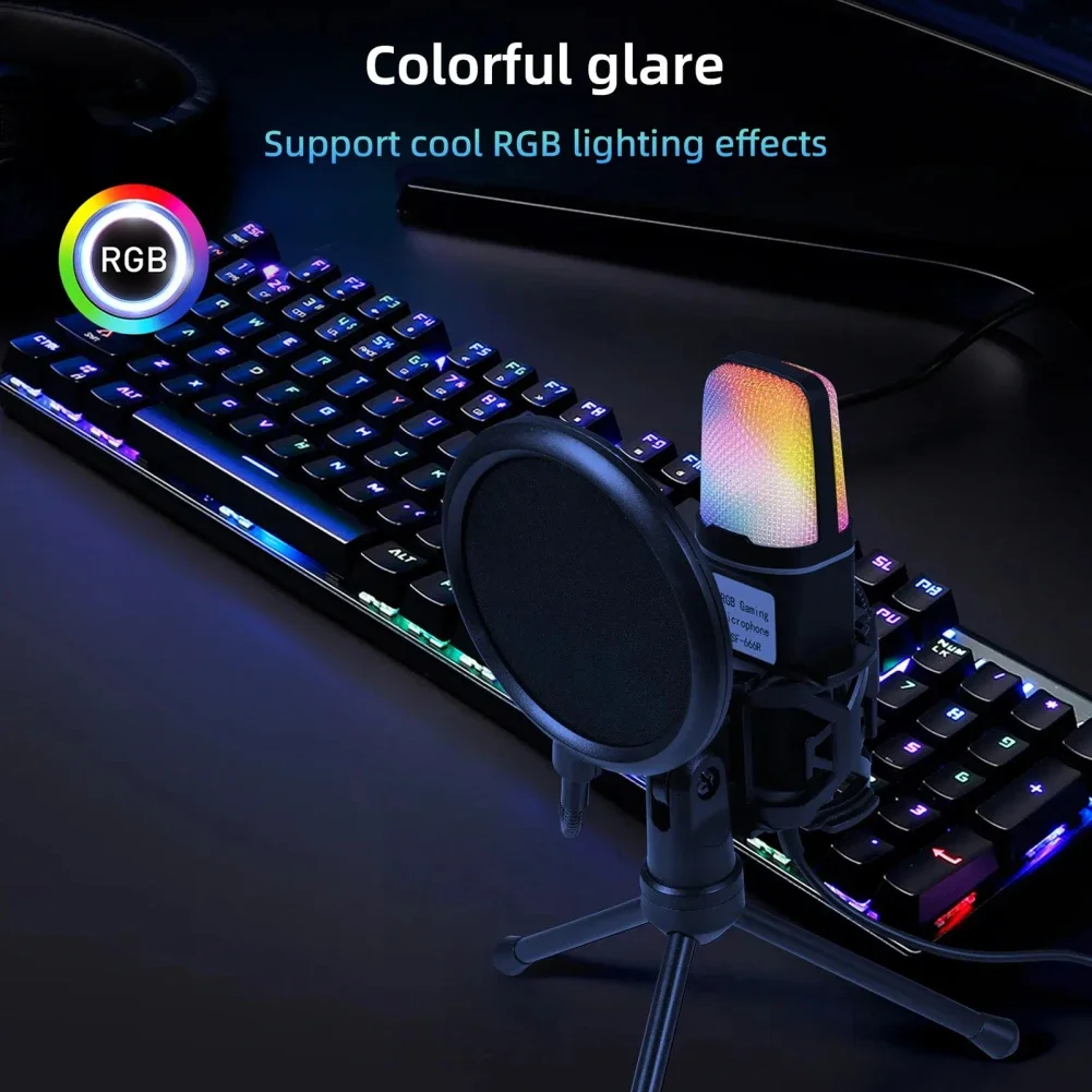 Проводной USB-микрофон SF666R с шумоподавлением конденсатор RGB микрофон для интервью