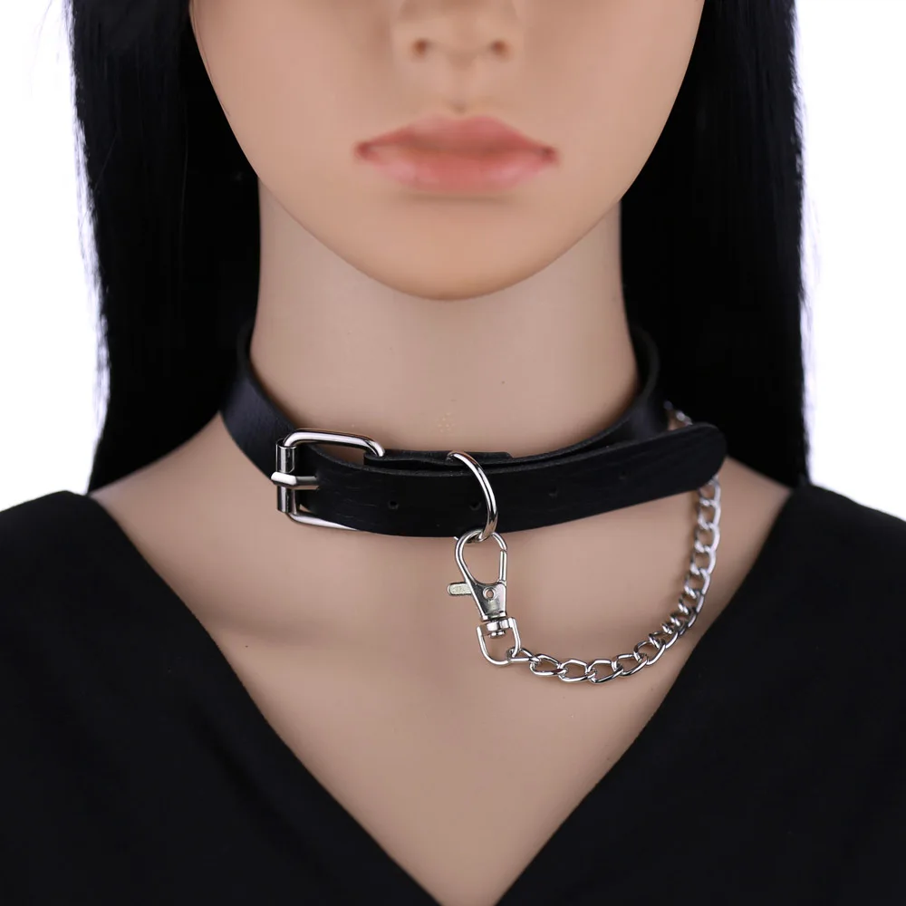 

Punk Chain Choker Necklace hip hop For Women Girls Black pu Leather Chockers Collar Goth Jewelry Gothic Fashion Accessories