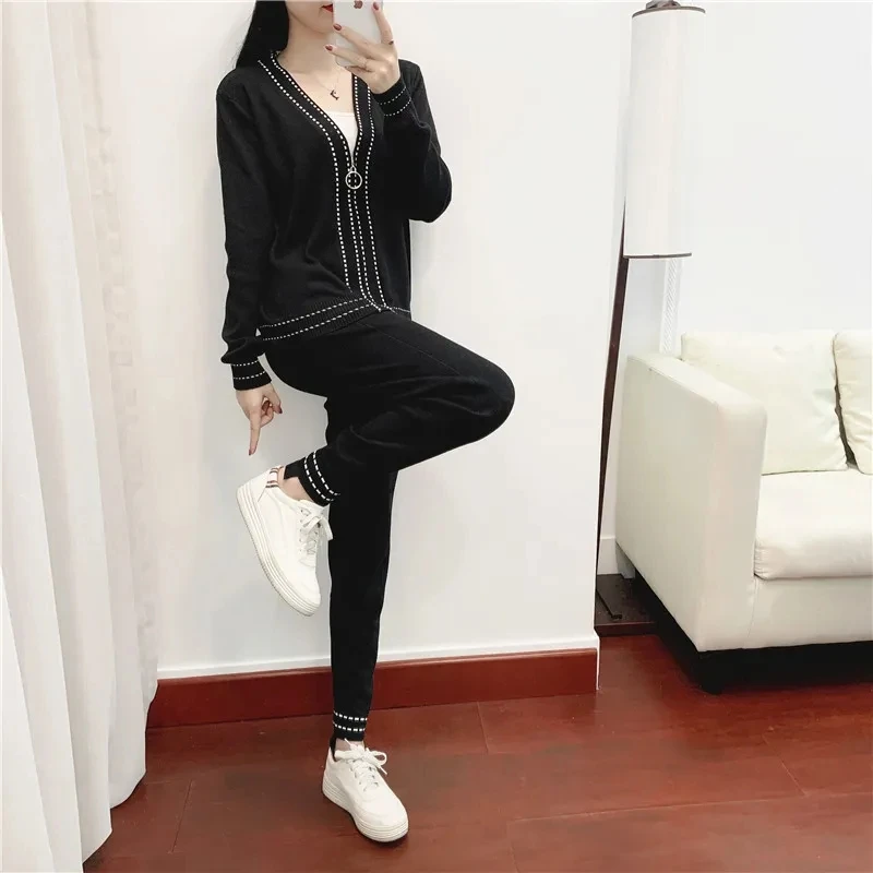 Женский Повседневный Трикотажный костюм из двух предметов модный кардиган с