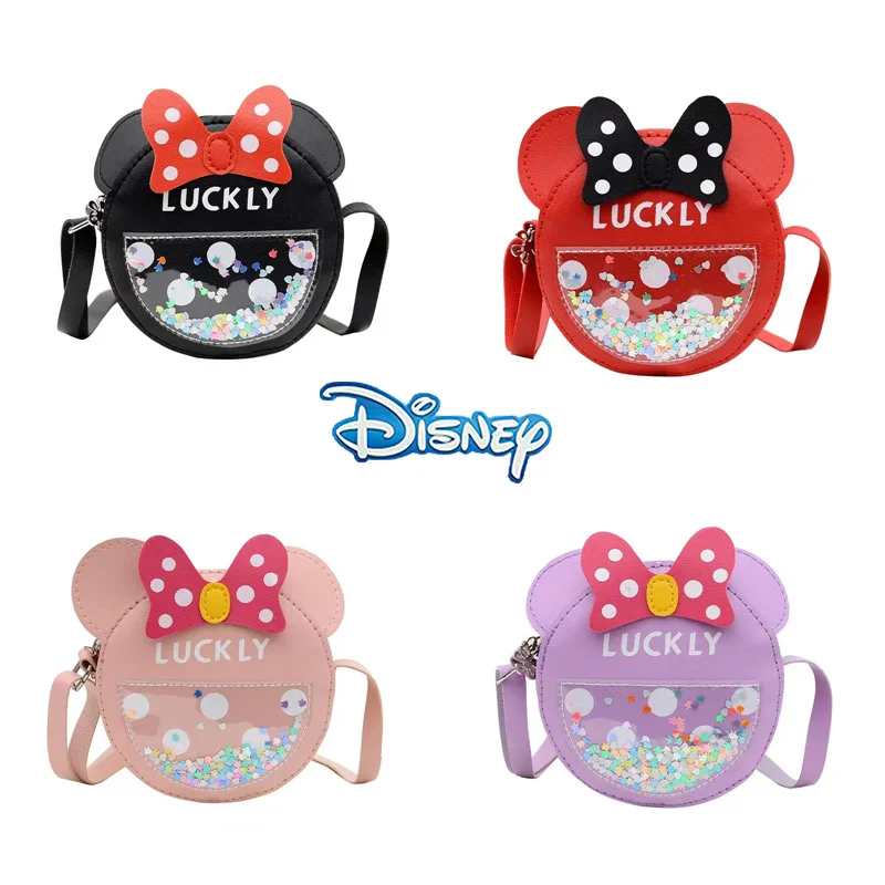 

Disney Mickey Mouse Children's Pu Shoulder Bag Cartoon Kawaii Minnie Messenger Bags Fashion Small Round Bag Kids Girls Gifts
