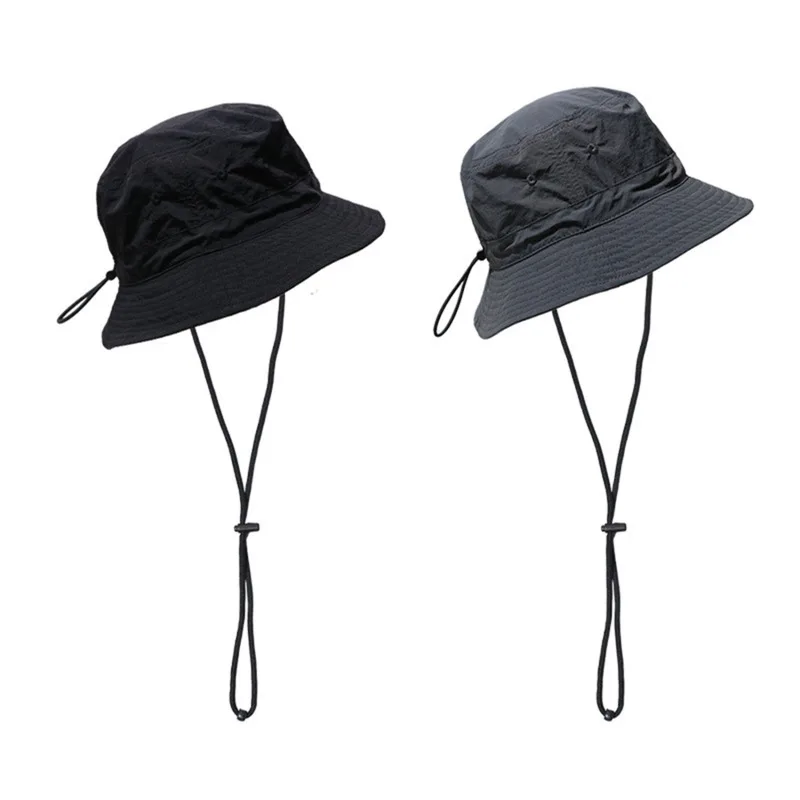 

New Summer Bucket Hat quick-dry adjustable Men Outdoor Fishing Hiking Beach Hats Mesh Breathable Anti UV Sun Wind rope Cap